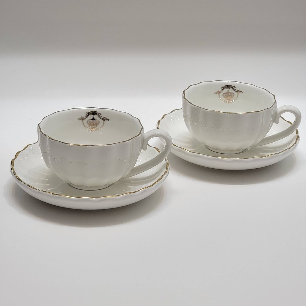 Pukka Home White with Gold Trim Royal Style Cup And Saucer. Set of 2